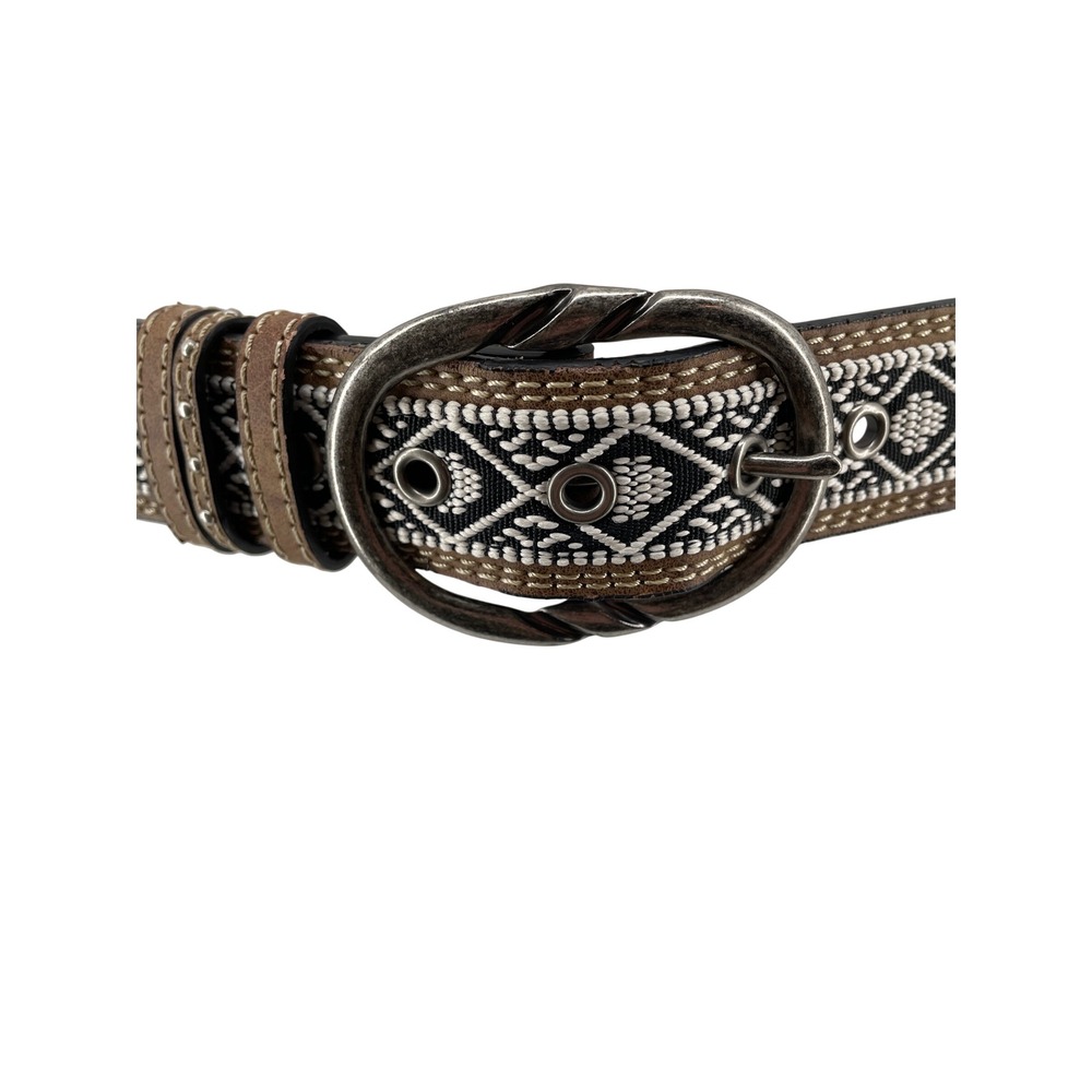 Western Belt Womens Large Leather Tan Brown Artsy Boho Cowgirl Southwestern
